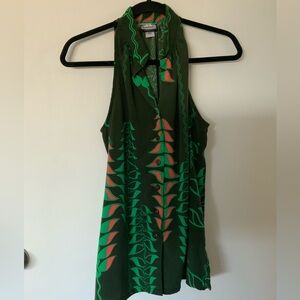 Manuhealii Green Heliconia Button Down Loke Top